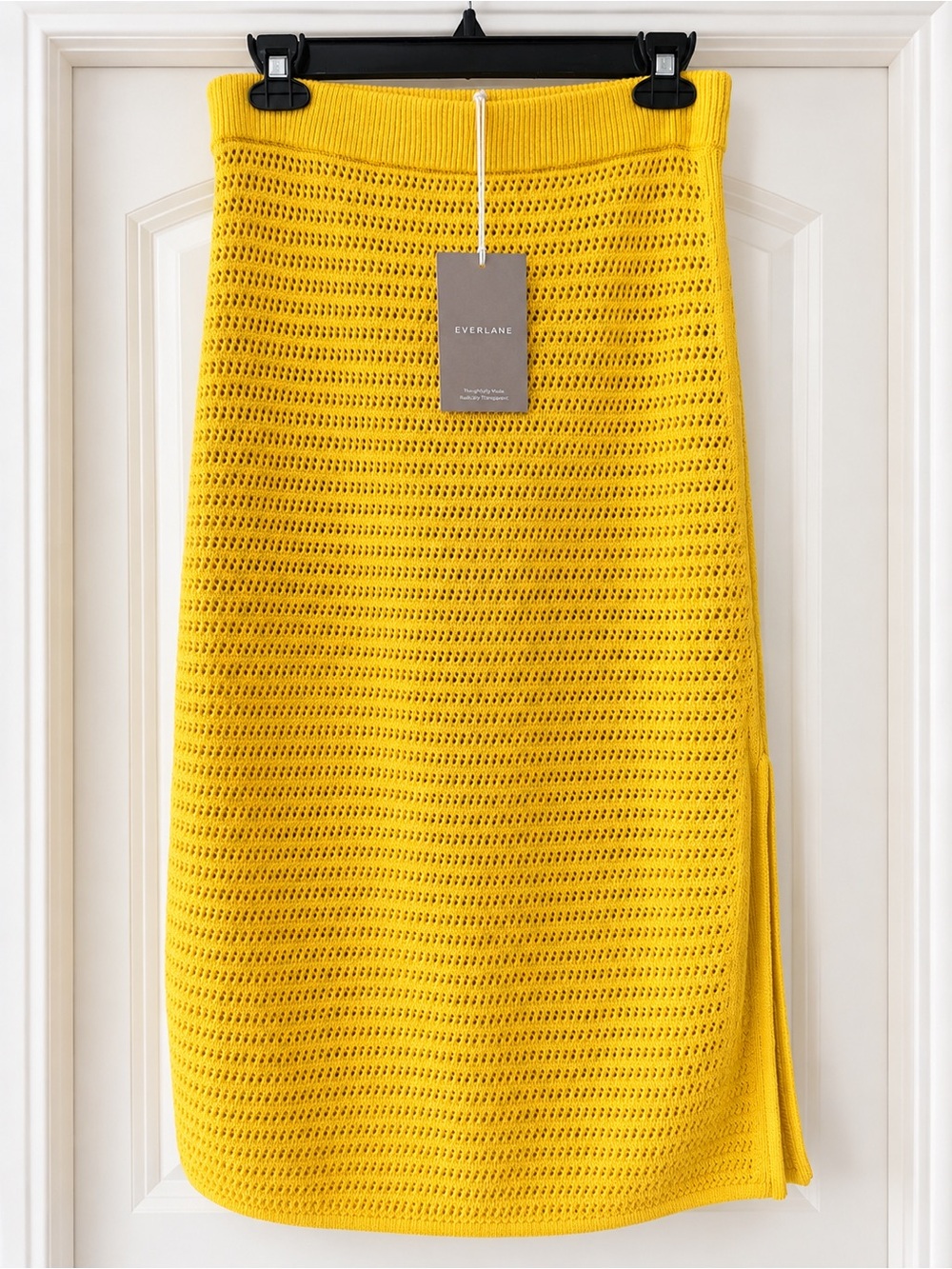 NWT Everlane Yellow Open Knit Midi Skirt Side Slit